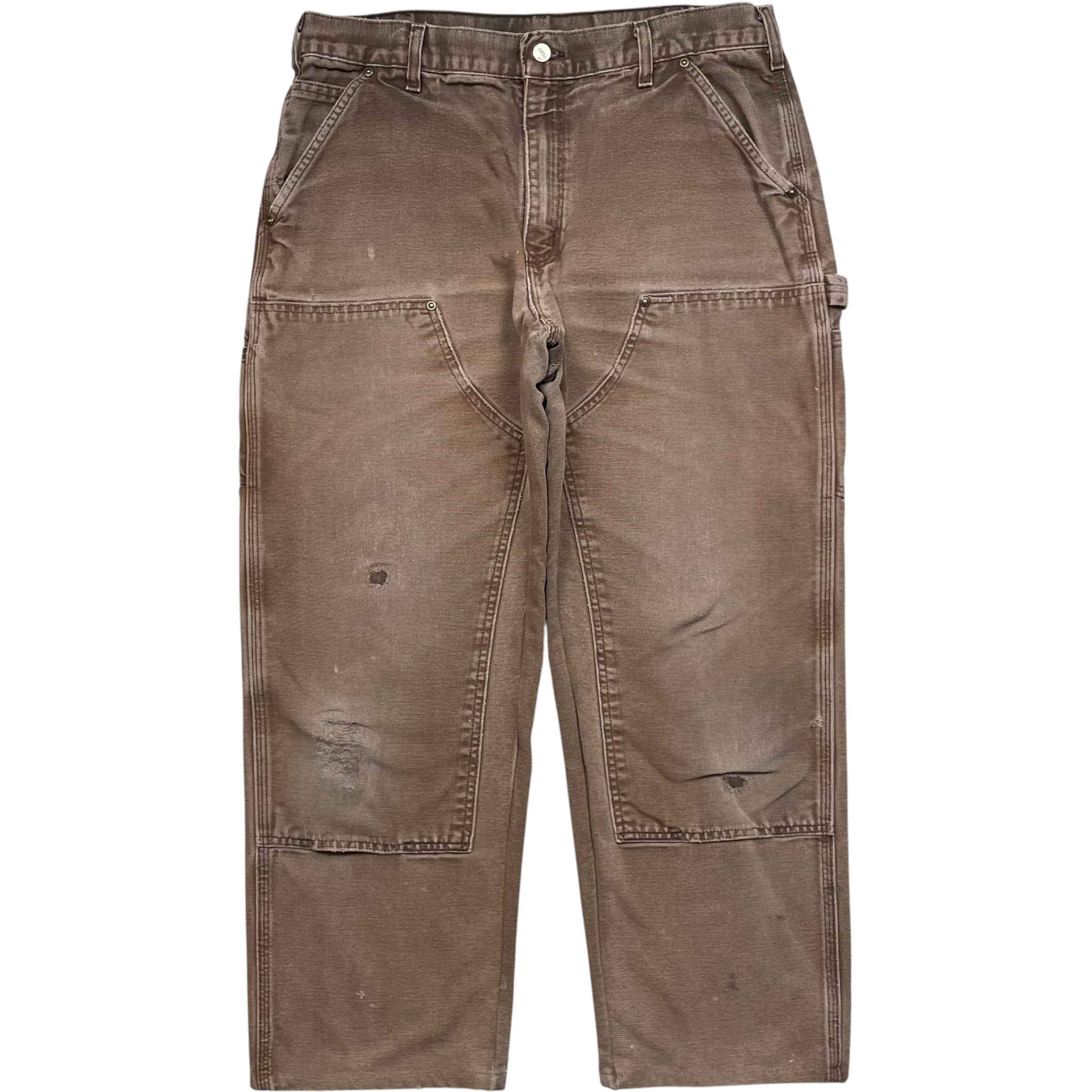 《実寸 W33 L27》 Carhartt カーハート ペインターパンツ ワークパンツ ダブルニー ダークブラウン フェード ダメージ no.10339