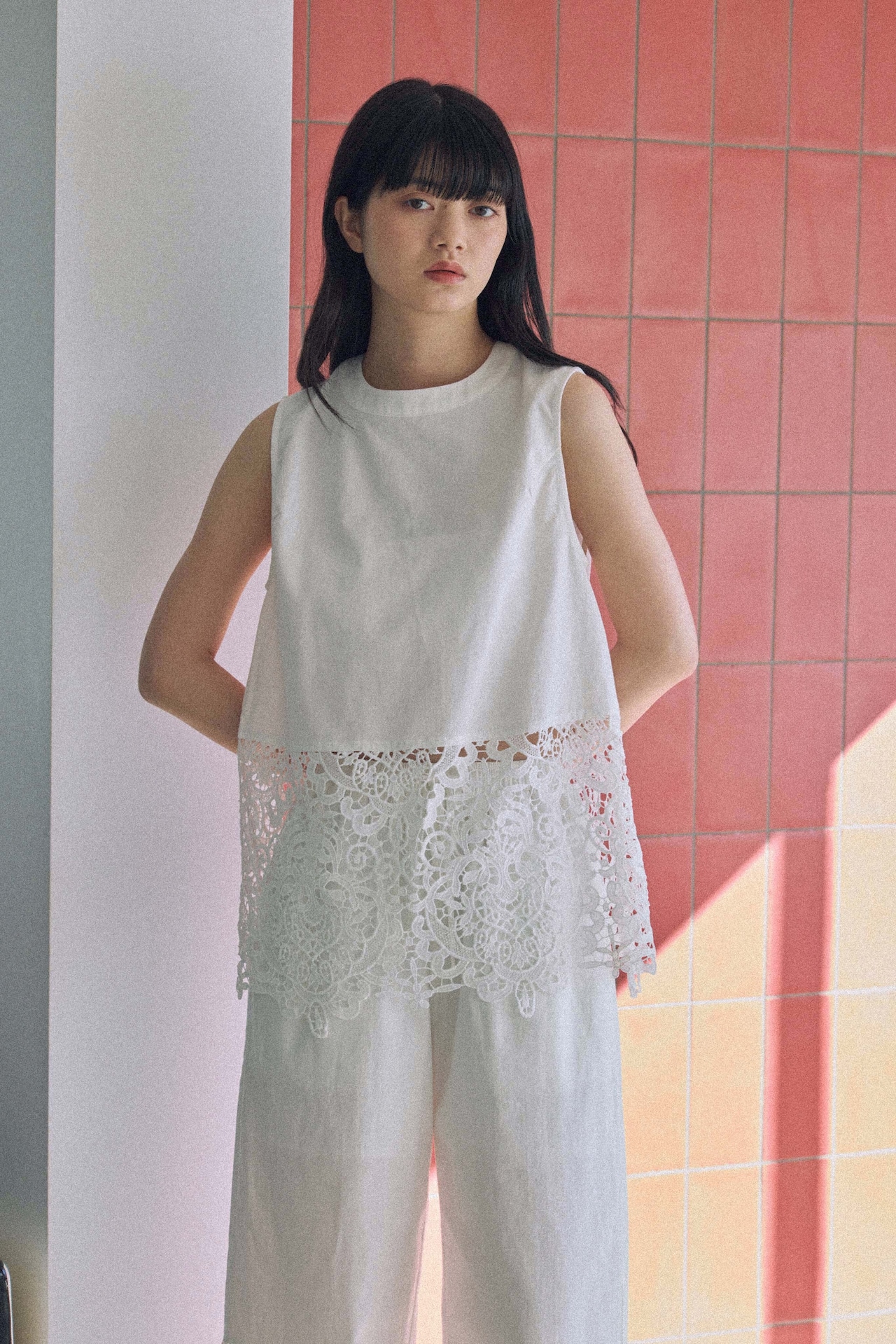 DU260529 Lace Docking Cotton Tops 【set up可】