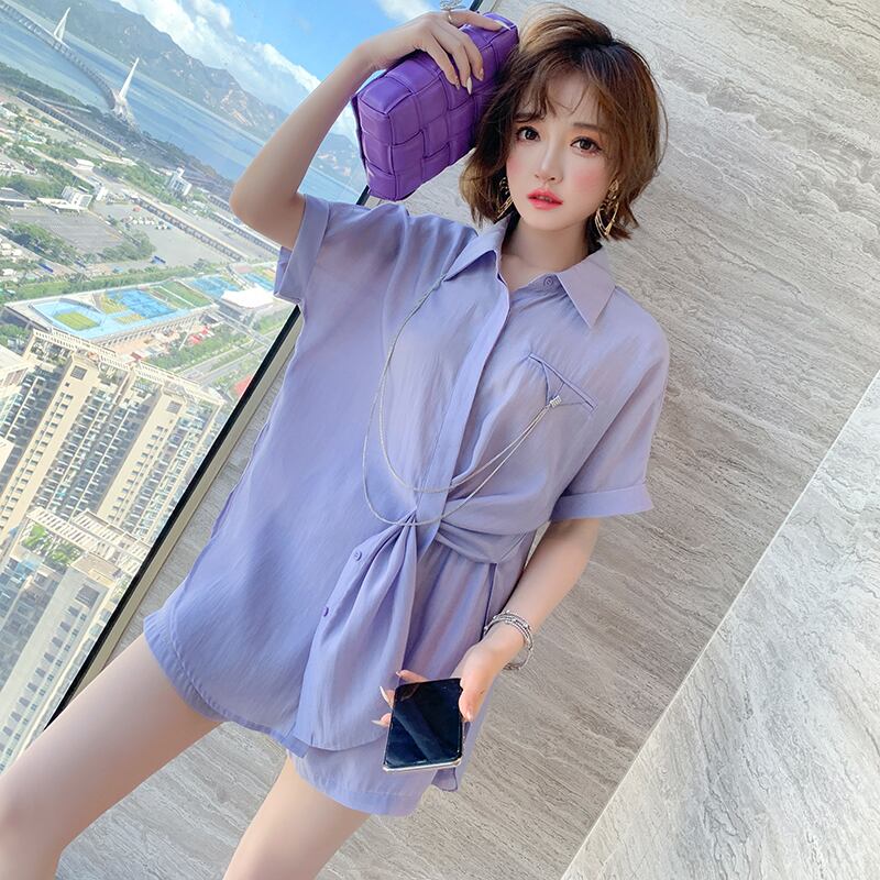 ルーズメタルチェーン シャツ ワイドレッグショーツ ブルマー ワイドパンツ MIUCO93637609974