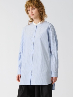 【mizuiro ind ミズイロインド】STRIPE STAND COLLAR WIDE SHIRT ストライプスタンドカラーワイドシャツ 1-230059 (2COLORS)