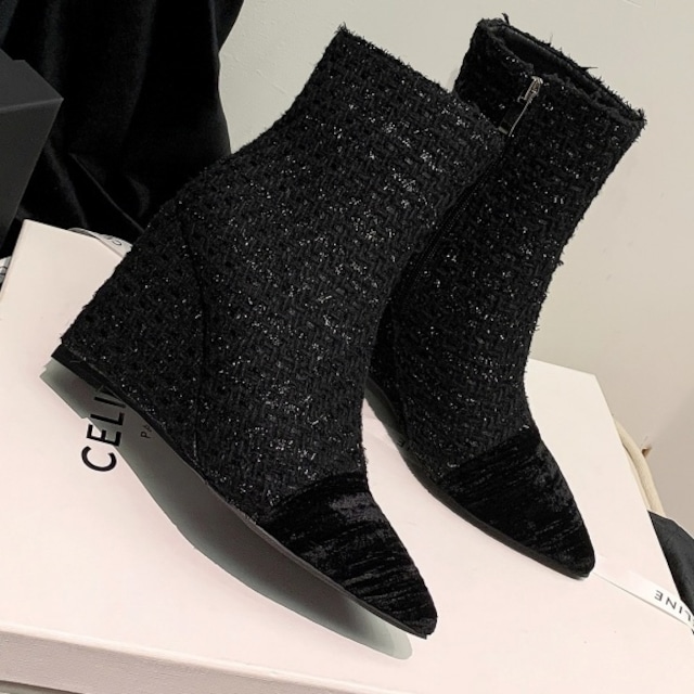 ツイード ウェッジソール ショートブーツ 238885