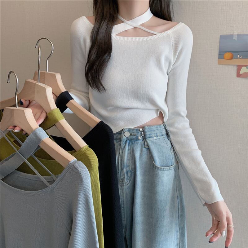 オータムストラップレスクロスソリッド カラーセーター ジャケット ロング 秋物 ソリッドカラー YY-ファッション81337765044