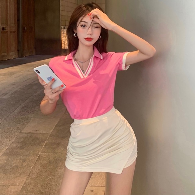 スタイルサマーTシャツ トップス ハイウェストウェストプリーツスカート 夏物 ハンチェンe50239713620
