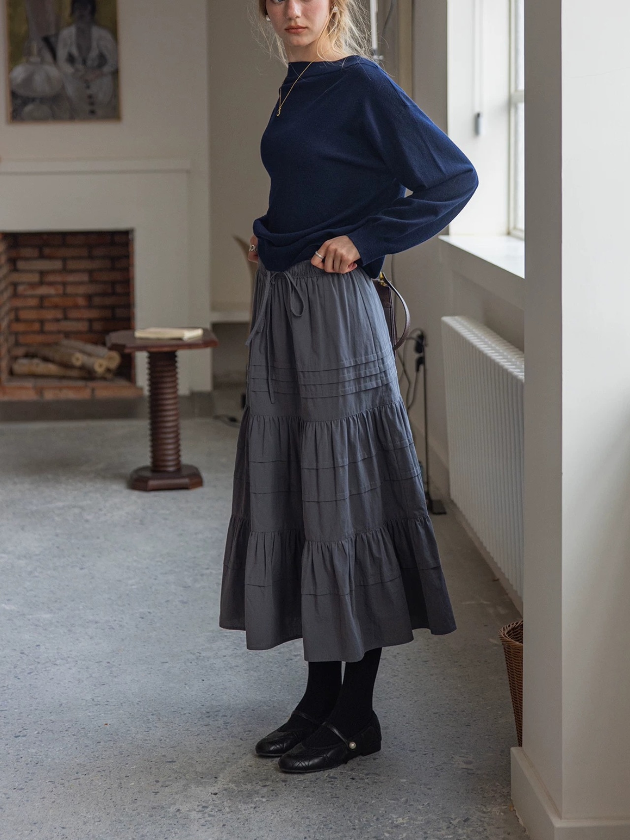 Délavé Gris Cotton Tiered Skirt F0820