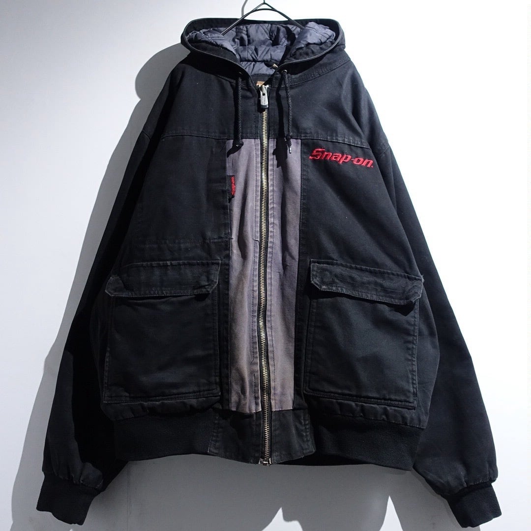 "Snap-on" Black Logo Elbow Patch Switching Design Duck Hooded Jacket