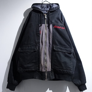 "Snap-on" Black Logo Elbow Patch Switching Design Duck Hooded Jacket