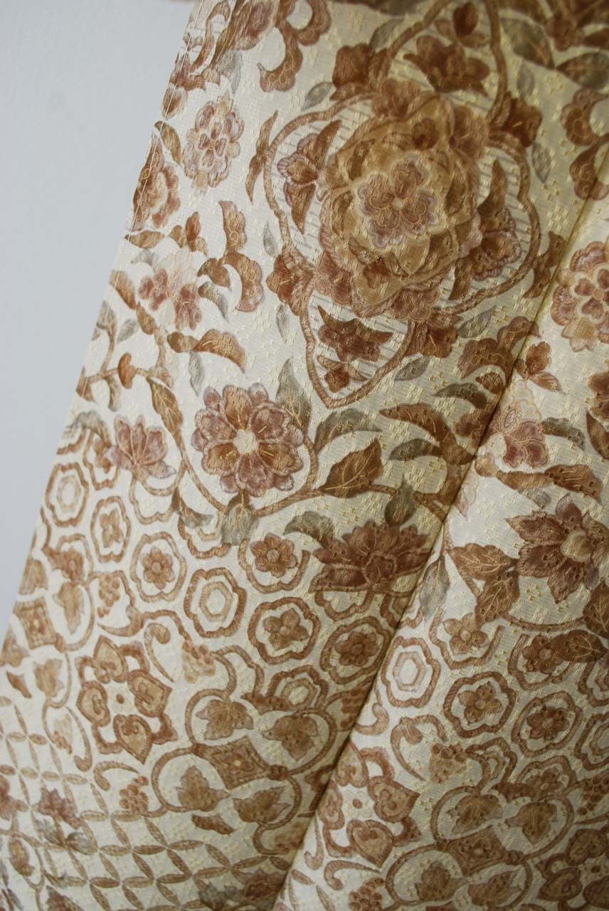 【袷】蒸栗色 花織地紋に更紗文 訪問着