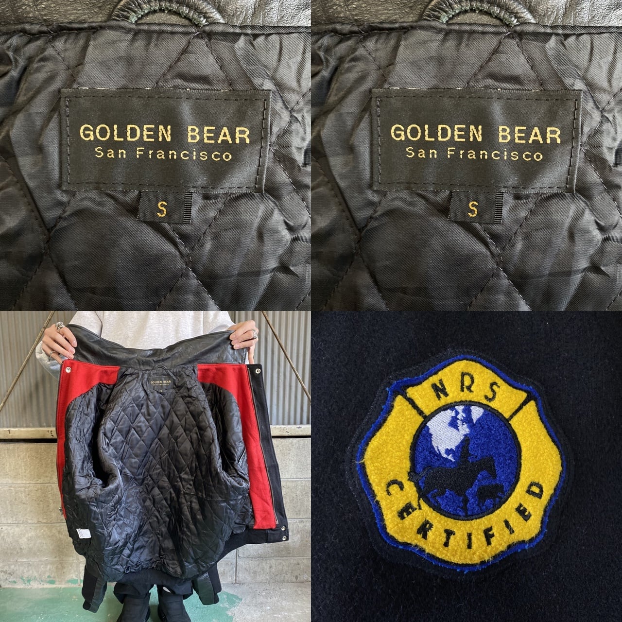 USA製 GOLDEN BEAR レザー×ウールジャケット スタジャン メンズS 古着