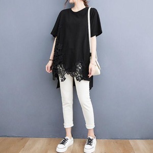裾レースルーズ Tシャツ 2col Y TS010