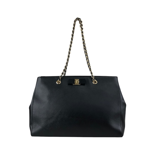 Salvatore Ferragamo サルヴァトーレ フェラガモ ハンドバッグ ブラック ヴァラリボン レザー チェーン vintage ヴィンテージ オールド 7fajd7