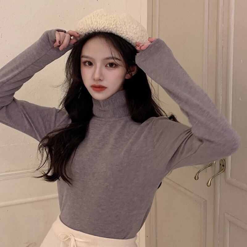 オータムウィンターソリッド カラースリムTシャツ トップス ロング 秋物 冬物 ソリッドカラー ガールズファッション59101007060