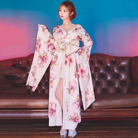 Lサイズ】ロイヤルブルーラインストーンピンク花柄ワンピースドレスg014