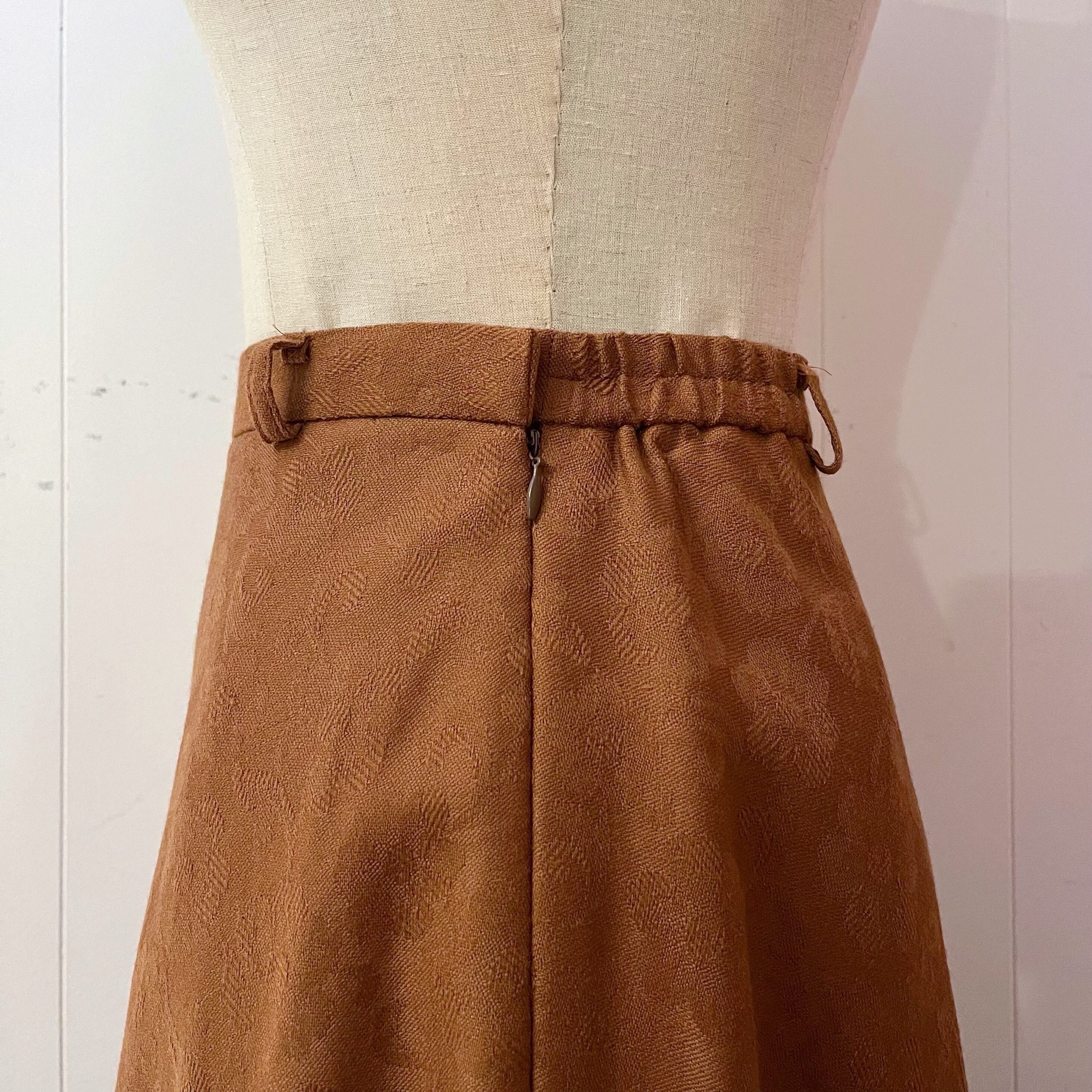 camel brown flower flare skirt