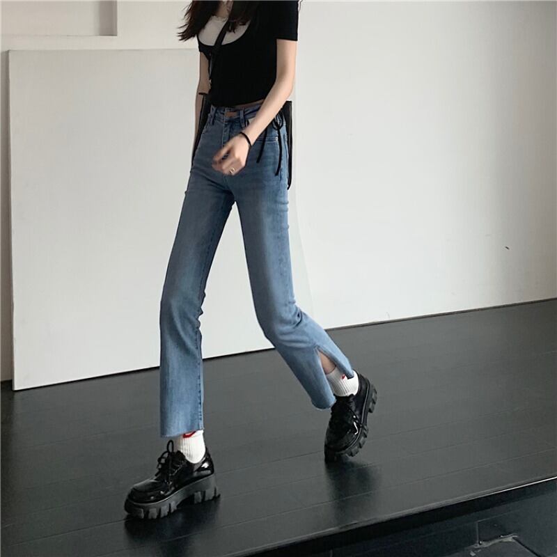 スリムハイウェストウェストジーンズ スプリングオータムパンツ レッド 春物 秋物 モンロー49305024857