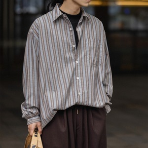 刺繍ストライプ・ルーズフィット シャツA1792