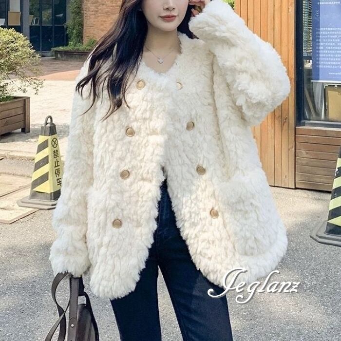 ファー エコファ ジャケット ブルゾン アウター ゴールドボタン( MB211)φ