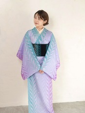 〈再販〉《夜の海とカシスの香り》大矢羽柄 × ドット セオアルファ着物｜春秋単衣・盛夏対応