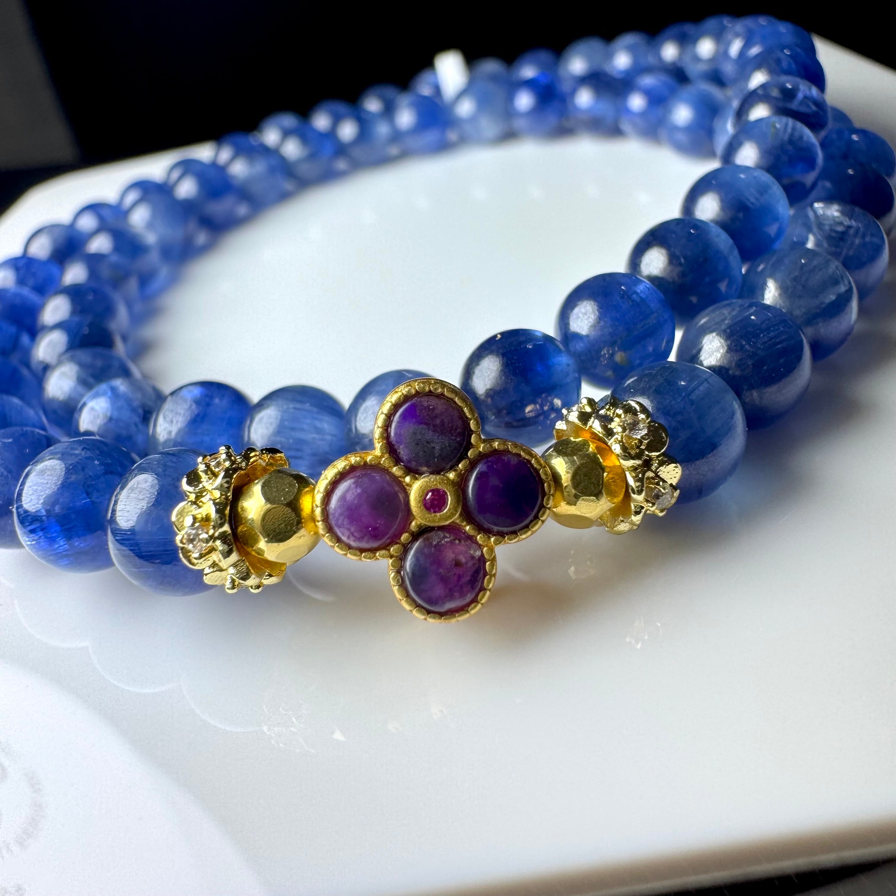 no.2K2 カイヤナイトインクォーツ x スギライト 2重ブレス