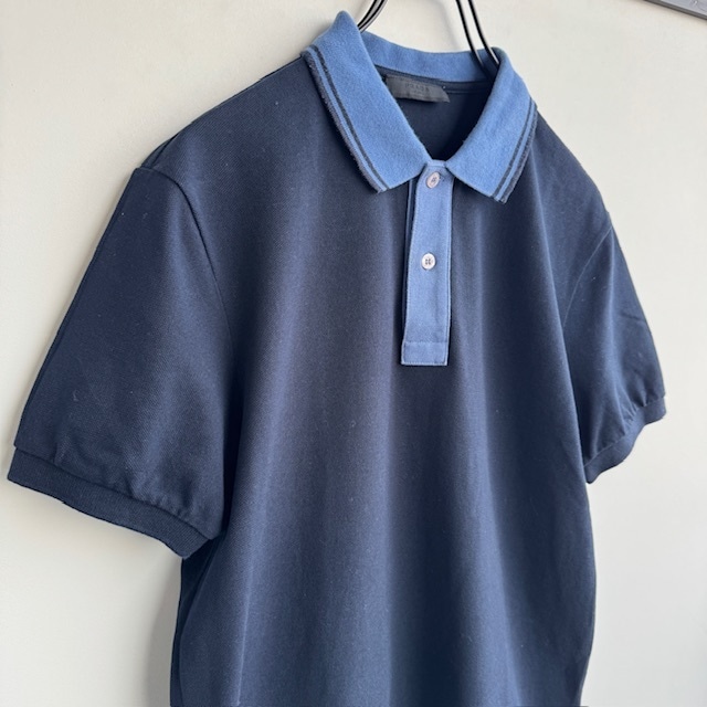 Prada プラダ ポロシャツ ダークネイビー ロゴ コットン 古着 M 画像3