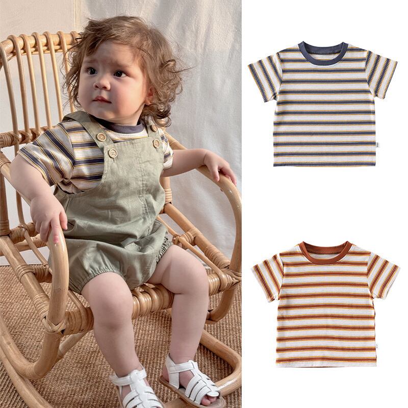 【BABY&KID】欧米風 ボーダー柄半袖シャツ