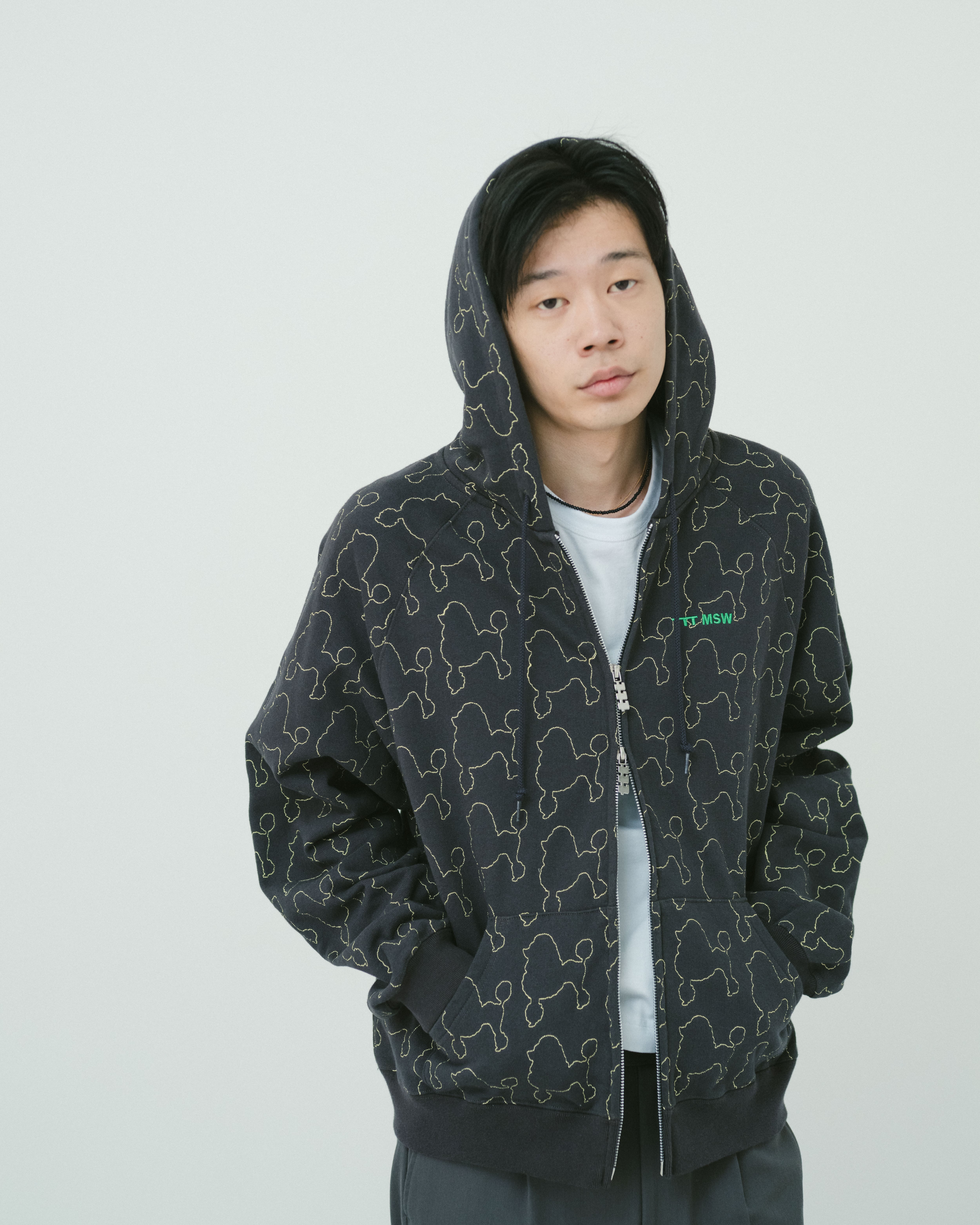 Dog embroidery zip up hoodie（CHARCOAL GREY） | TTTMSW