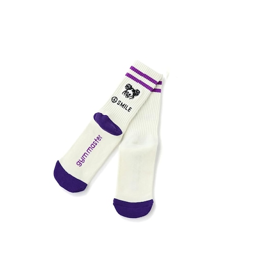 gym master ジムマスター SMILEスマイル 刺繍ラインソックス メンズ レディース 靴下 23cm 24cm 25cm 26cm 27cm 抗菌防臭 春 夏 通年 プレゼント ギフト パープル(63)