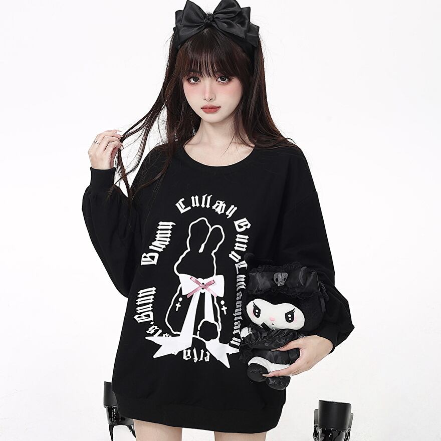 サブカル 服 地雷系 通販 CRAZYGIRL トレーナー BUNNY 蝶ネクタイ 春夏秋 ロリータ ソフトロリータ かわいい 甘め