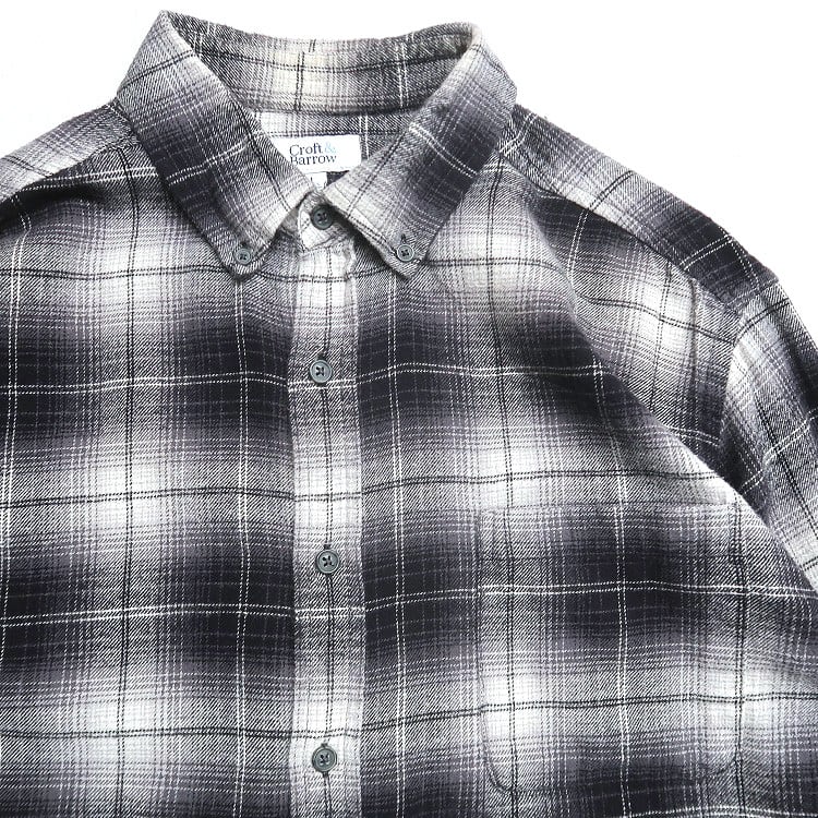 90's US古着 オンブレチェックネルシャツ ビッグサイズ 黒白 古着 90s J Crew ブラック オンブレ シャドー チェック