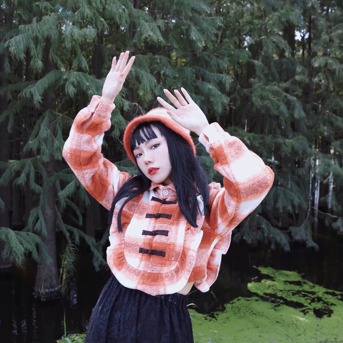 赤 チェック ブラウス リボン トップス シャツ | LOVEYsmileSHOP