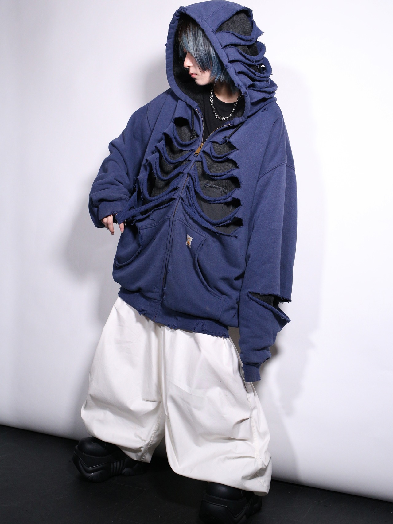 REMAKE / "carhartt" 肋骨 skull motif punk design zip-up foodie - 3