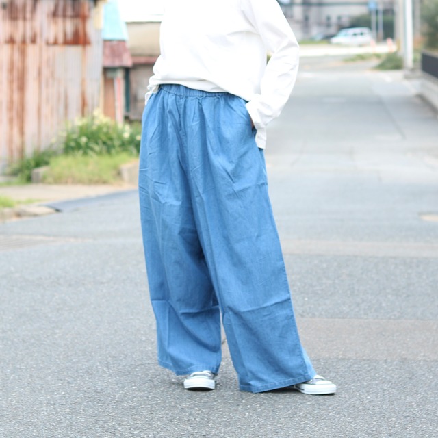 デニム タック ワイドパンツ
