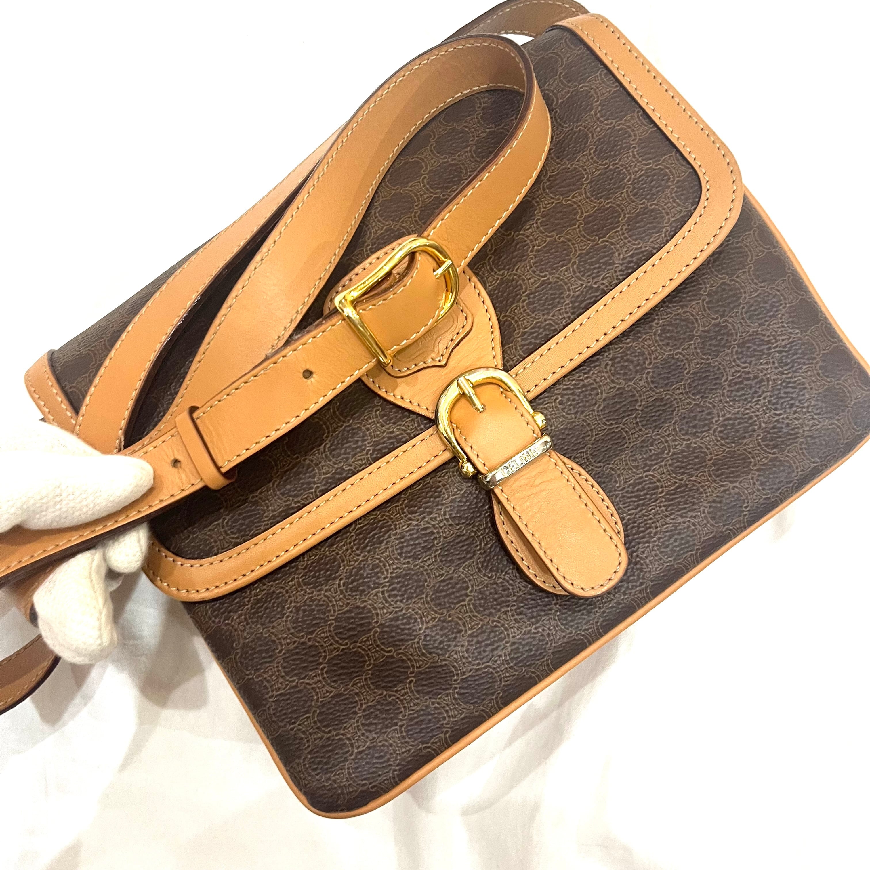 CELINE】2407 セリーヌマカダム ショルダーバッグ／ブラウン×pvc