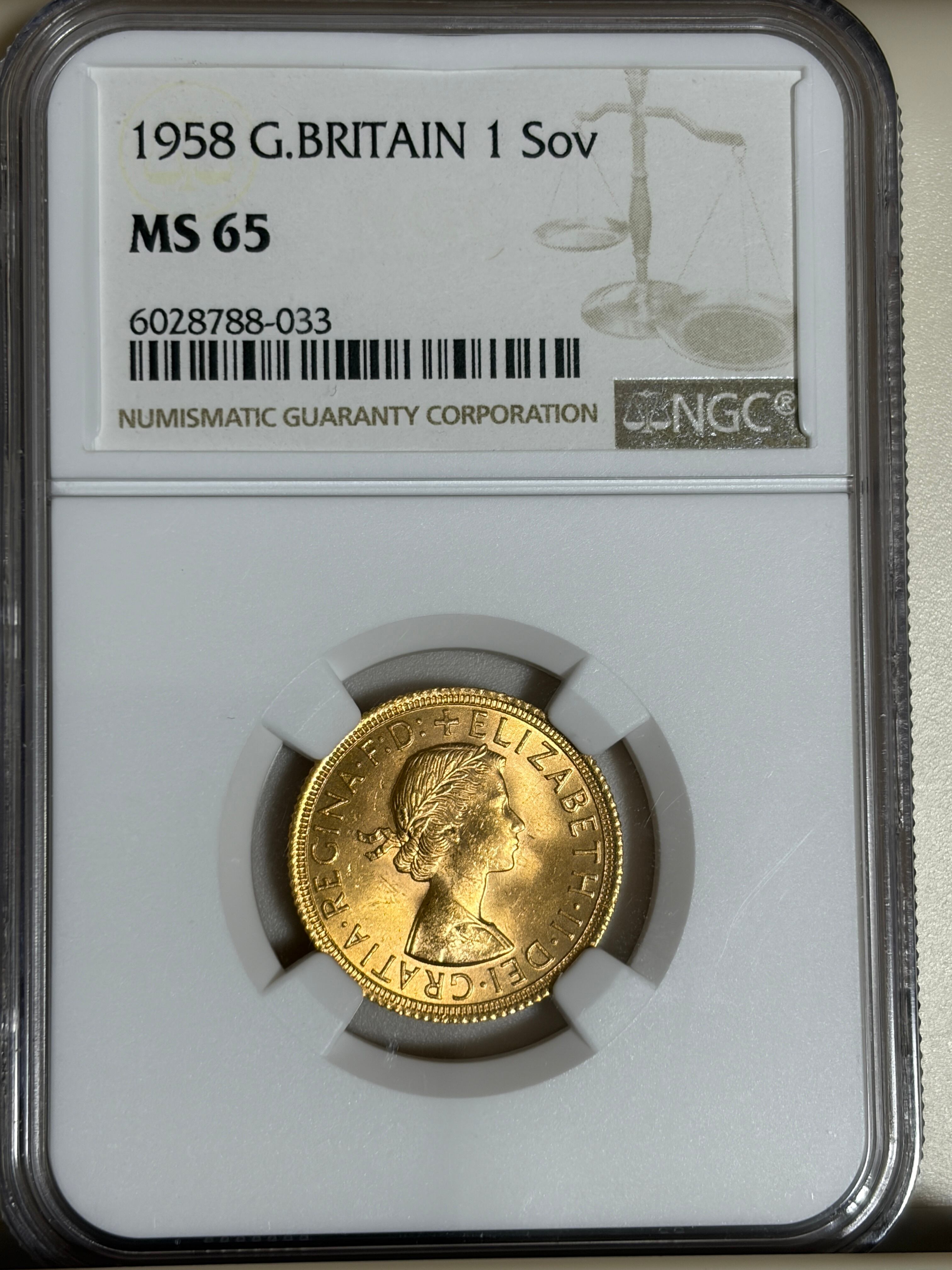 MS65】1958年発行 ヤング・エリザベス2世 ソヴリン金貨 | Coin