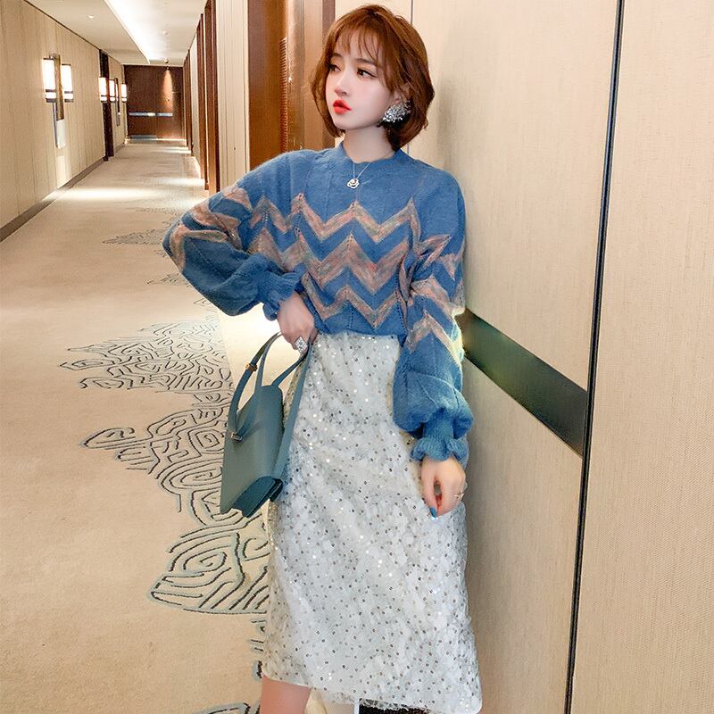 ラウンドネックパターンジャカードカフセーター レディースウィンター 冬物 Oネック MIUCO78561514896