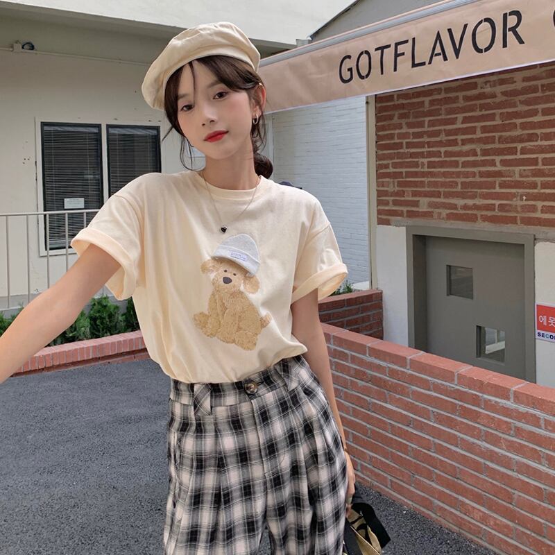 ホワイトTシャツ サマーレッドルーズ薄手トップス 夏物 スーパーモール46360975911