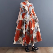 アート柄 ティアード ワンピース 30200