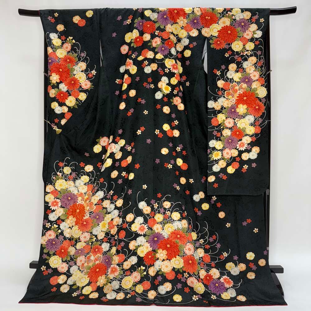 振袖 中古 濃い緑 緑 正絹 古典 裄70cm 身丈177.5cm 美品 2L サイズ 成人式 6733