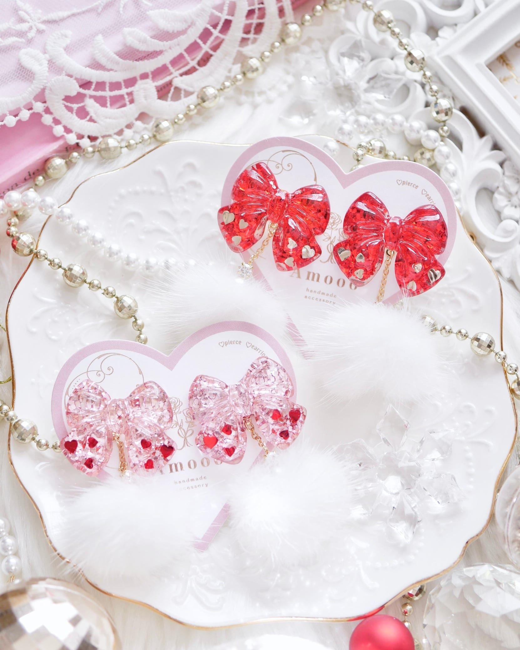 【12月限定】71213 グリッターリボンファーピアス/イヤリング