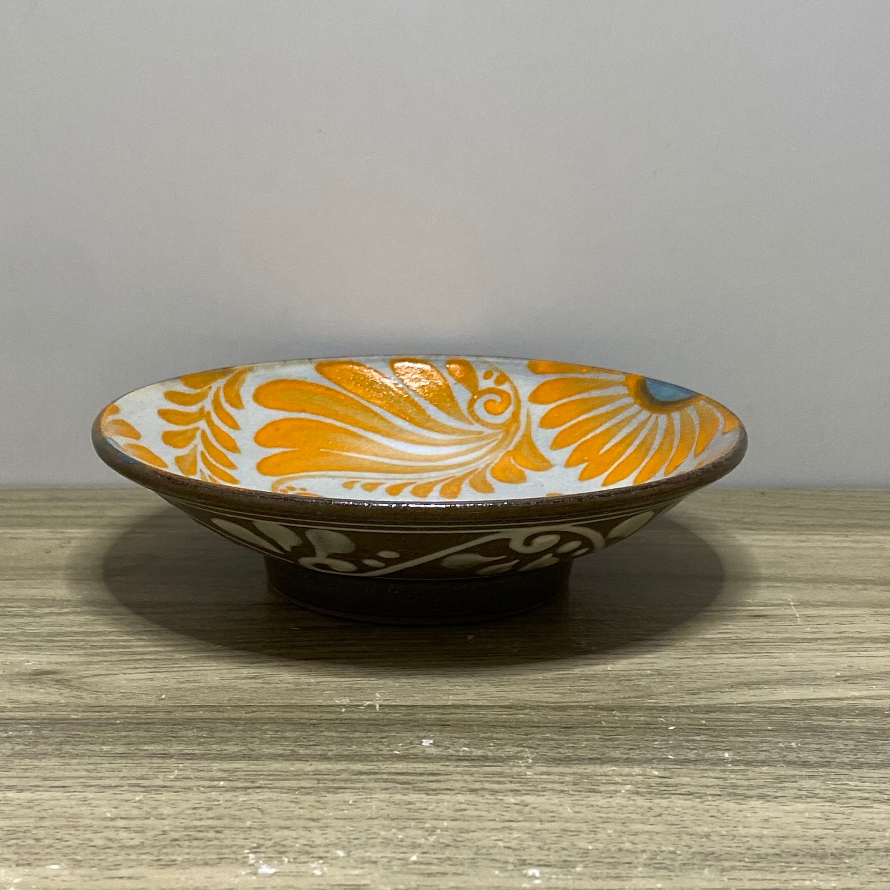 5寸皿一枚焼き 唐草模様 オレンジ | 陶芸工房ふじ
