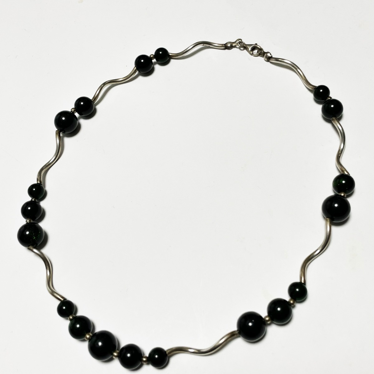 Vintage 925 Silver & Glass Beads Necklace Made In Poland CORNER