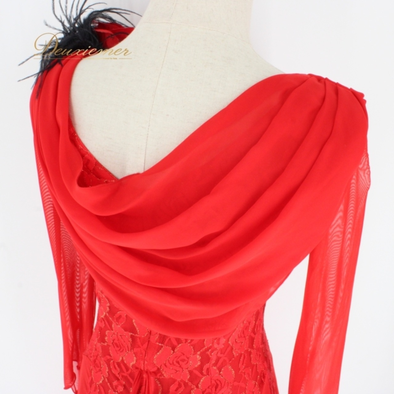 社交ダンス 衣装 スタンダード ドレス ワンピース パーティドレス prima boutique プリマブティック 赤 フロート レッド系 ゴールド系 コサージュ フラワーレース 洗練 美しいデザイン エレガント 着心地良い ダンス用ドレス 舞台衣装 おしゃれ 伸縮性 ポリエステル製 レディースファッション フェミニン パーティー用 即日発送 最新トレンド ストレッチ素材