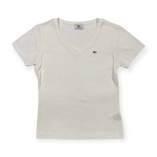 LACOSTE ラコステ Vネック 半袖Tシャツ カットソー サイズ 40 /レディース/ホワイト/ファブリカ/日本製