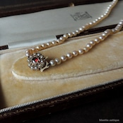 アンティークジュエリー 9ctゴールド アコヤ真珠 天然ロードライトガーネット ネックレス(ソーティングメモ付)