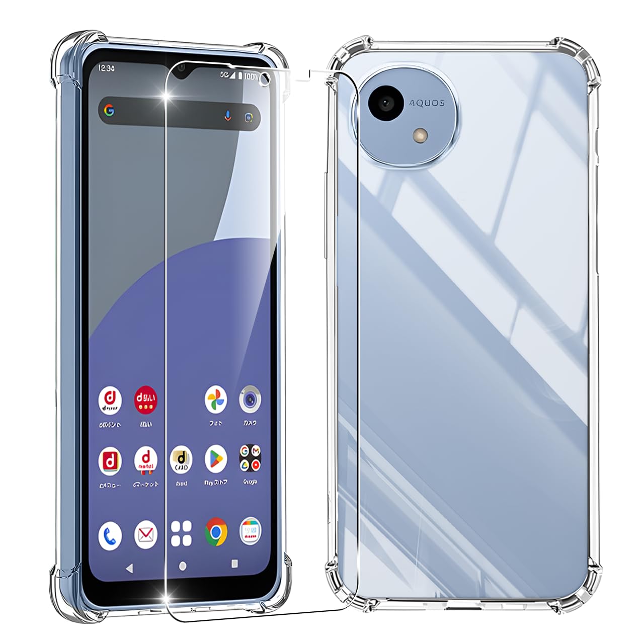 【数量限り】対応 Aquos wish 4 ケース クリア 黄変防止 + Aquos wish 4 SH-52E ガラスフィルム 柔軟 Aquoswish4 ケース 耐衝撃 ガラスフイルム保護付き 指紋防止 落下防止 耐衝撃 ガラスフイルム保護付き 指紋防止 落下防止 耐久性 JCJC-TPUW4