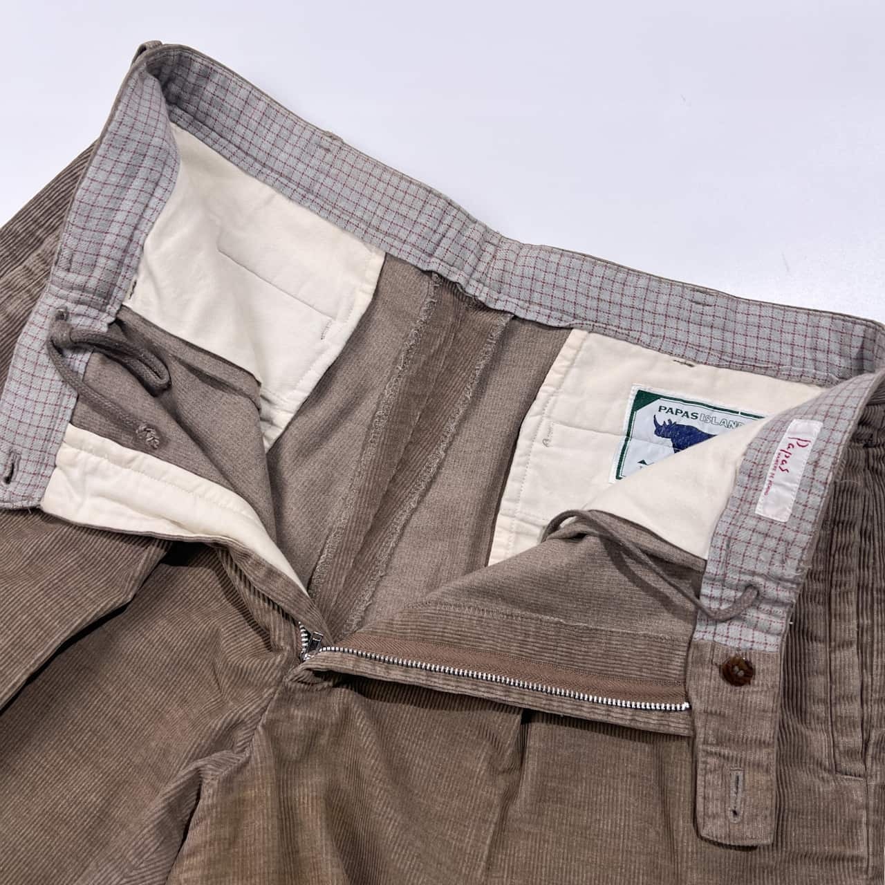 PAPAS ISLAND パパス ツータック ピケ コーデュロイ ダブル スラックス パンツ LL/ベージュ系 メンズ
