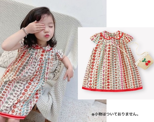 ワンピース 花柄 レトロ キッズ ドレス 半袖 70's 春 夏 レトロ カラフル 丸襟 子供服 子供 キッズ 韓国 韓国子供服 女の子 女児 人気 おすすめ かわいい 可愛い おしゃれ オシャレ プレゼント 贈り物 ギフト 誕生日 バースデー お出かけ 旅行 90 100 110 120 130 140 2歳 3歳 4歳 5歳 6歳 7歳 8歳 9歳 10歳 11歳