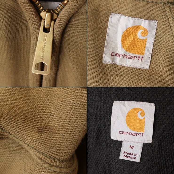 USA carhartt カーハート ジップアップ スウェットパーカー カーキ メンズM 裏メッシュ フーディー アメリカ古着　071322ss31