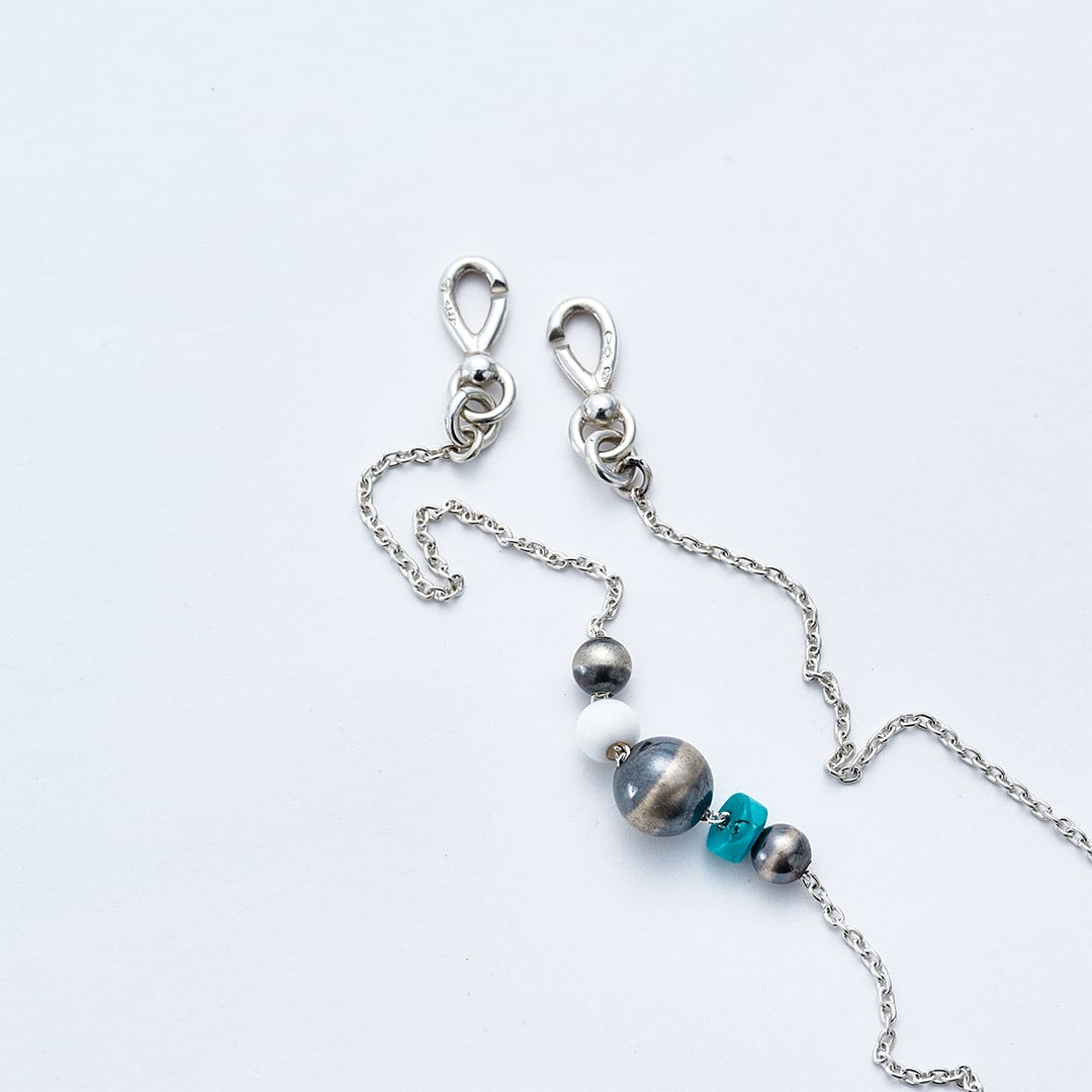 C-047 Navajo Pearl Necklac(White onyx,turquoise) (45cm) | WAKAN