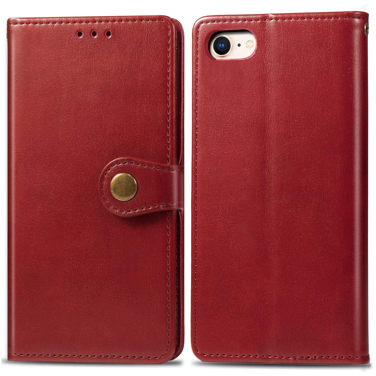 for iPhone SE 第3世代 (2022) / iPhone SE 第2世代 (2020) / iPhone8 / iPhone7 ケース 手帳型 ビジネスフリップノートレザーケースシンプルなレトロなファッション携帯電話ケース防水と汚れた携帯電話ケース多機能財布収納付きスタンド携帯電話シェルPUレザー保護カバー耐久性のある摩擦(赤)