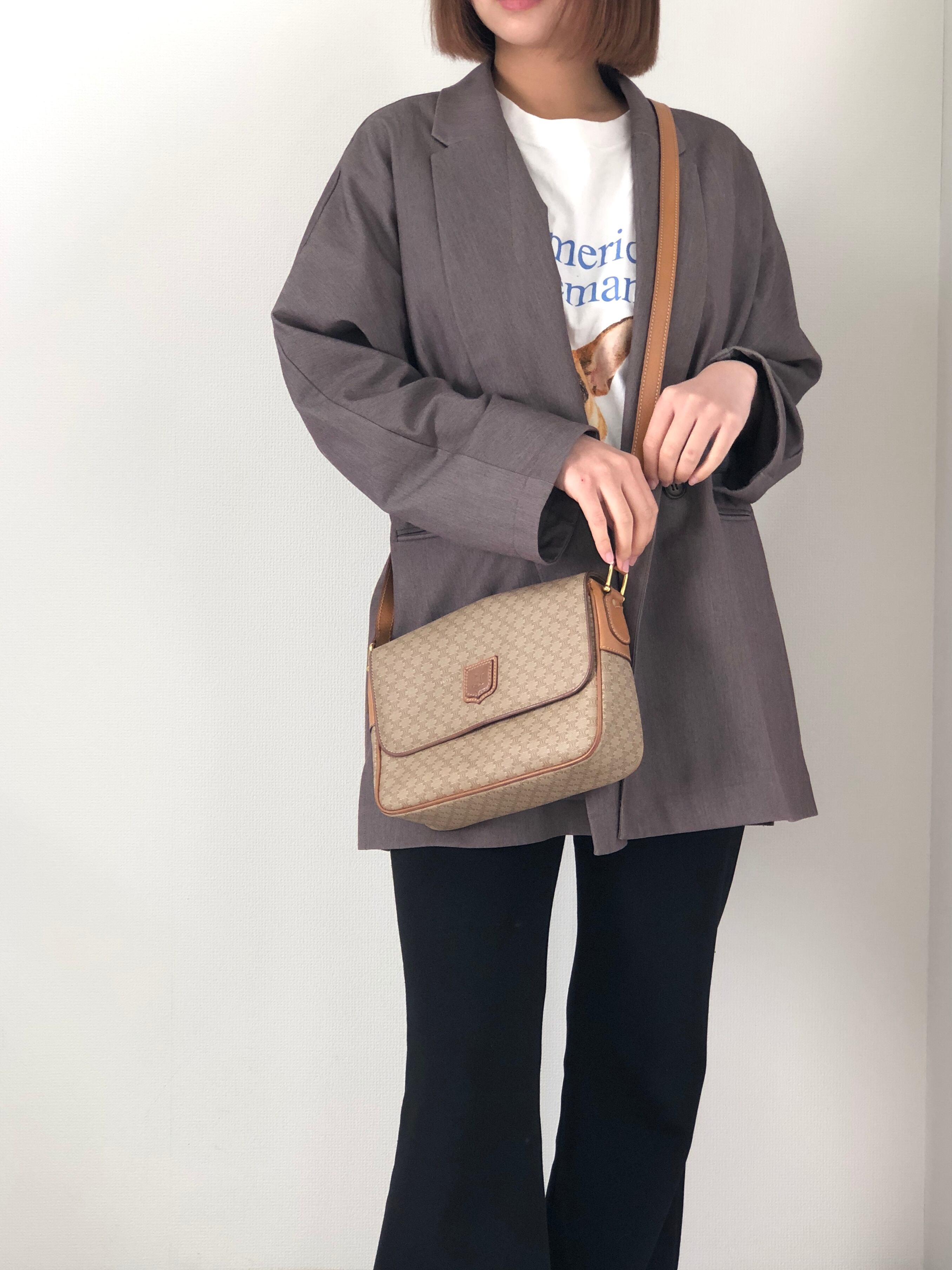 CELINE セリーヌ マカダム ショルダーバッグ ベージュ ブラゾン型押し